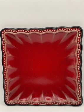 Roscher Hobnail Collection Red & Black Square Scallop Edge Glazed Plate | 8”